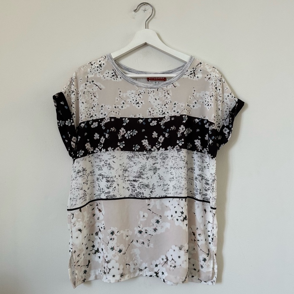Altuzarra Floral Top Rolled Up Short Sleeve
